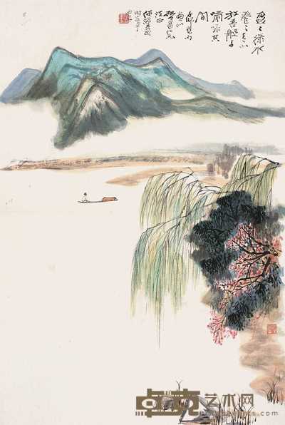 何海霞  泛舟图 立轴 69×46cm